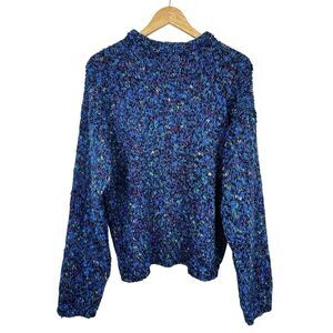 Vintage 90's Concrete Mix Womens Sweater Blue Confetti Colorful Knit Pullover